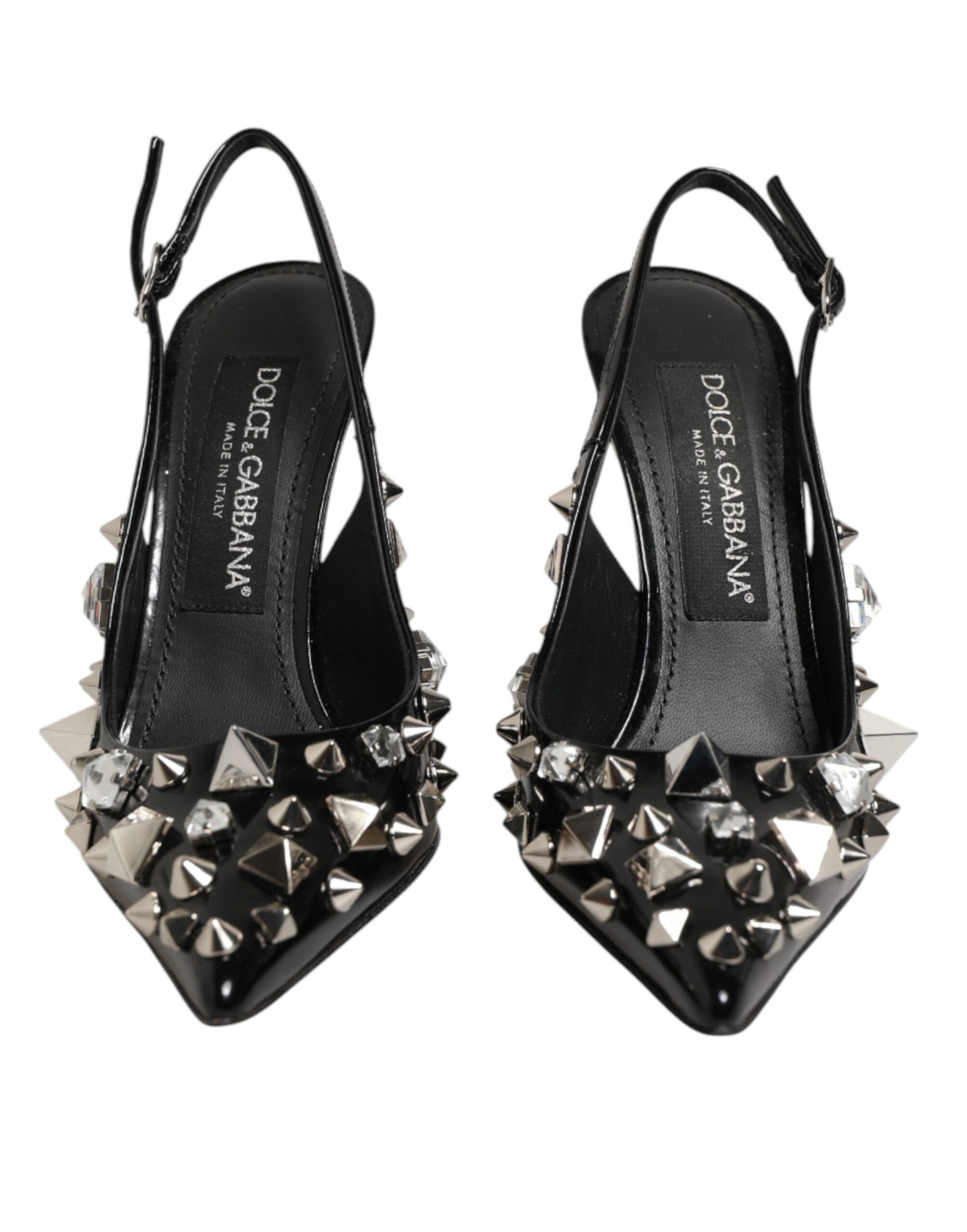Dolce & Gabbana Black Studded Leather Slingback Heels