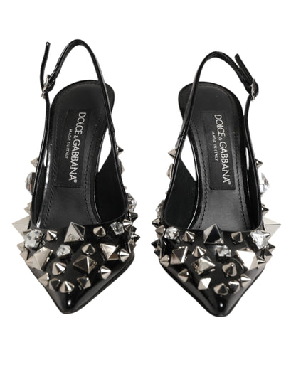 Dolce & Gabbana Black Studded Leather Slingback Heels