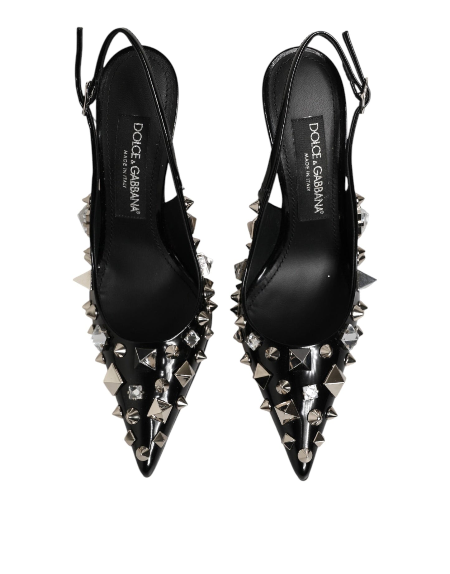 Dolce & Gabbana Black Studded Leather Slingback Heels