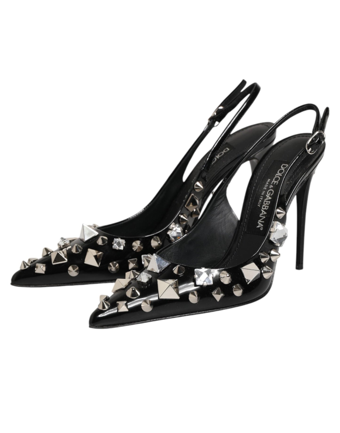 Dolce & Gabbana Black Studded Leather Slingback Heels