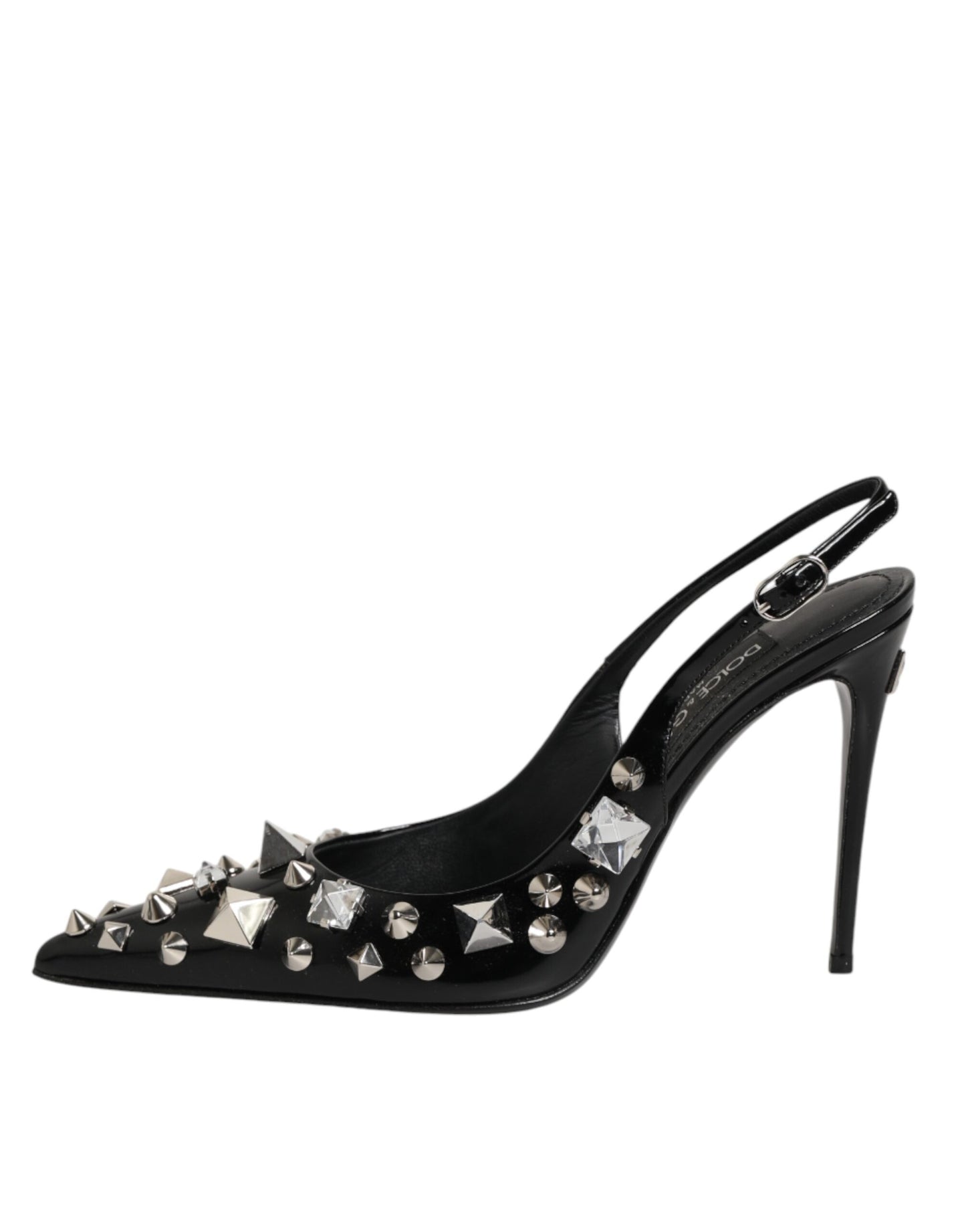 Dolce & Gabbana Black Studded Leather Slingback Heels