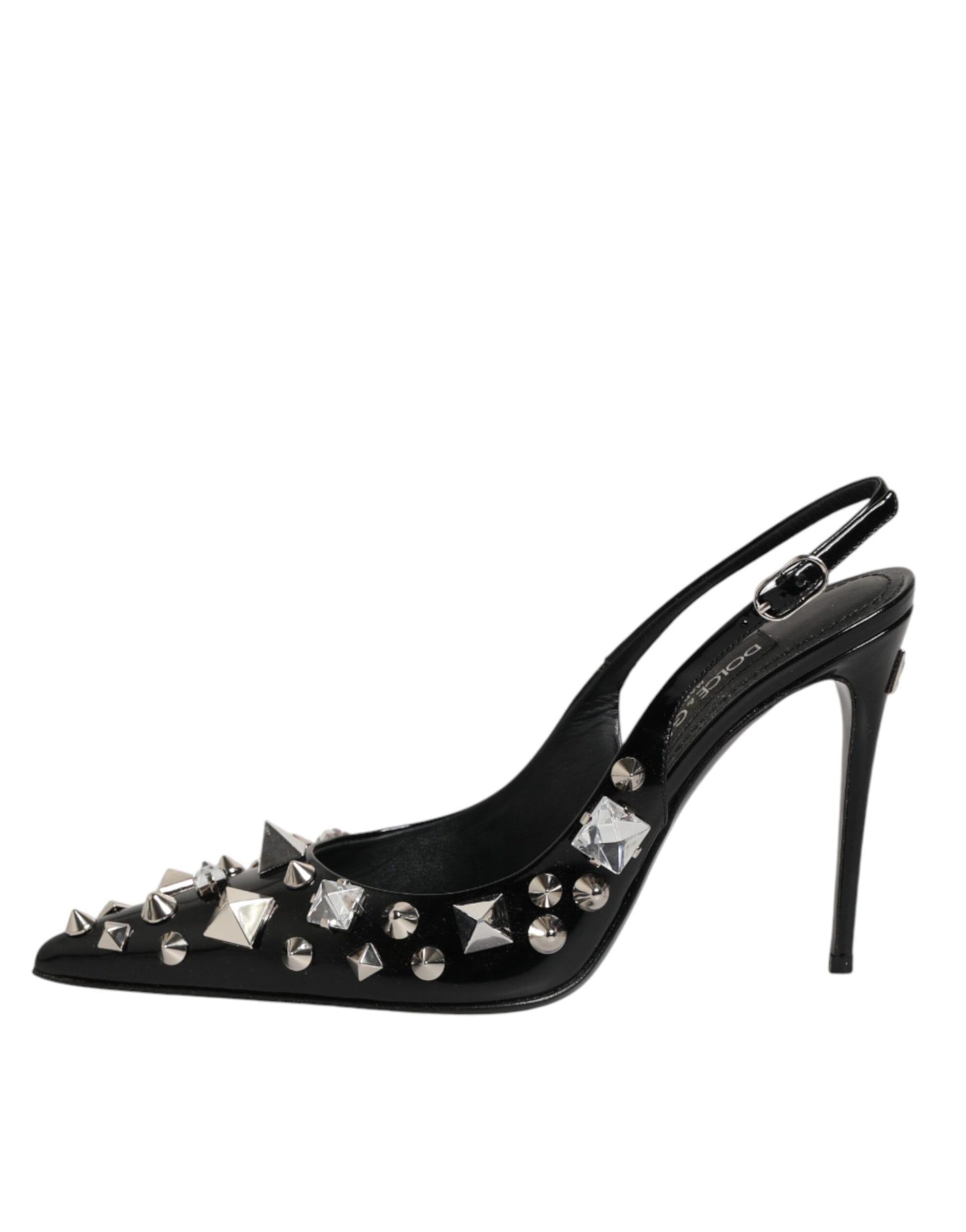 Dolce & Gabbana Black Studded Leather Slingback Heels