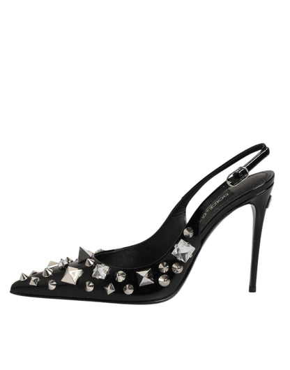 Dolce & Gabbana Black Studded Leather Slingback Heels