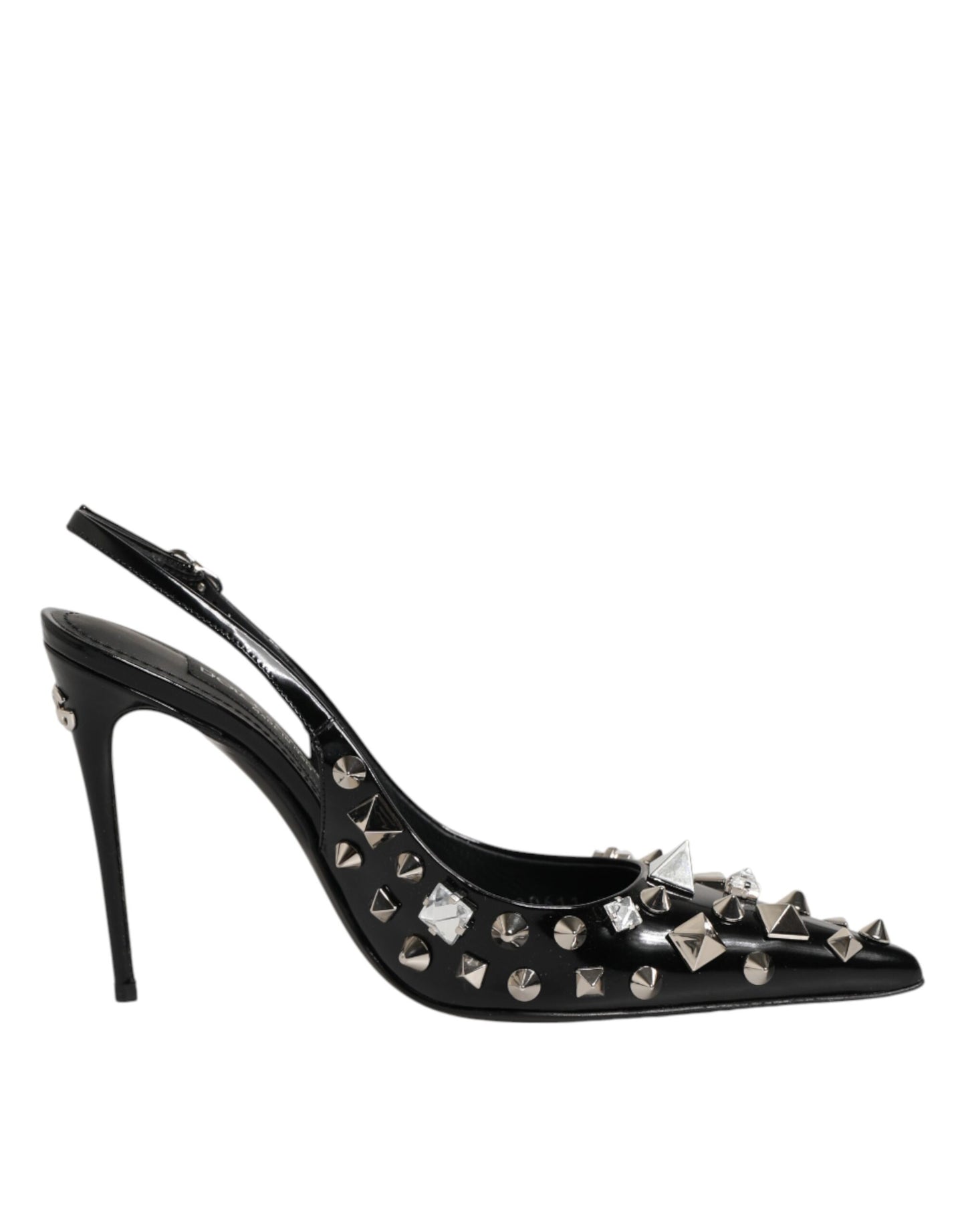 Dolce & Gabbana Black Studded Leather Slingback Heels
