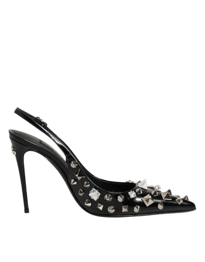Dolce & Gabbana Black Studded Leather Slingback Heels