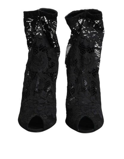 Dolce & Gabbana Black Stretch Taormina Lace Boots