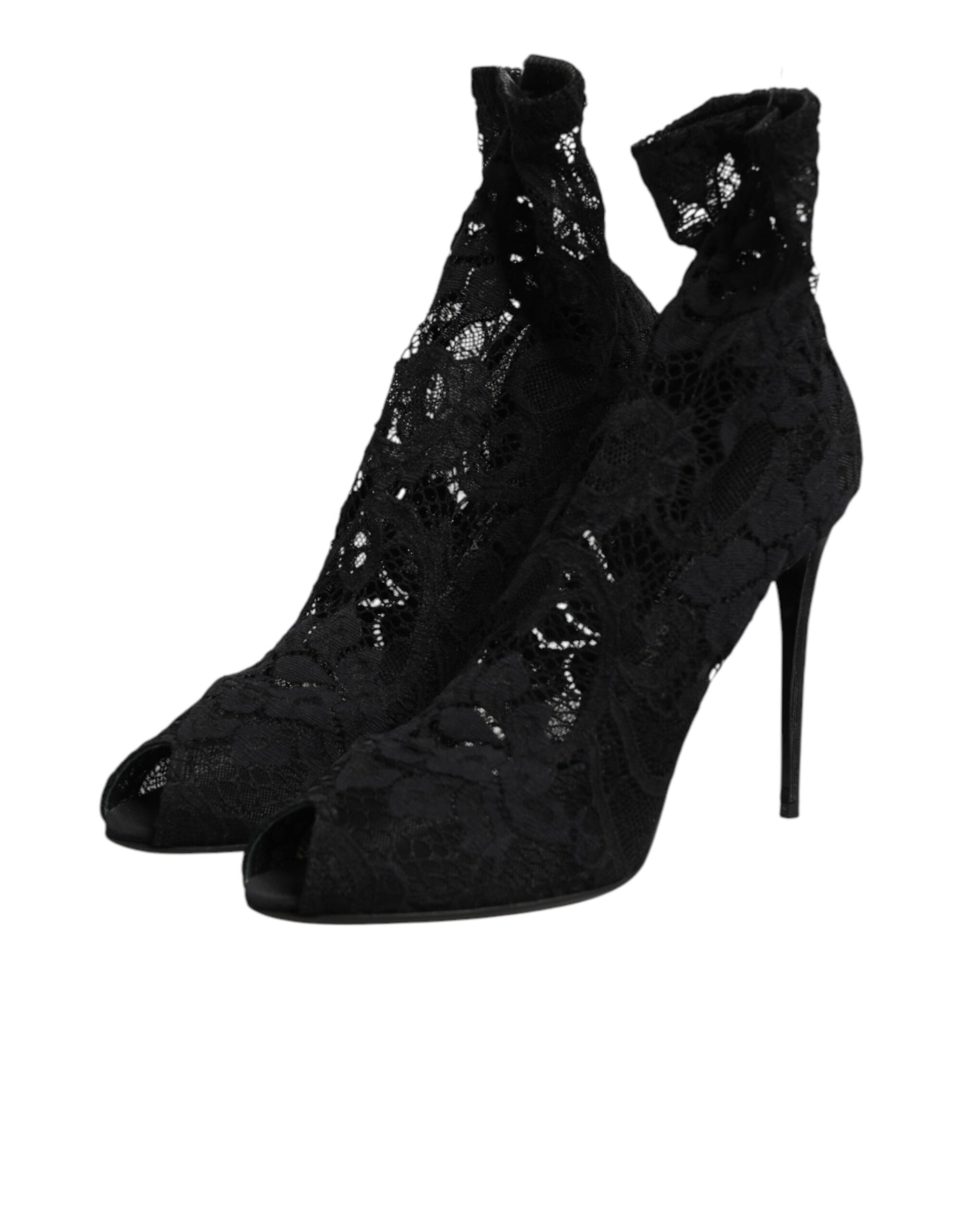 Dolce & Gabbana Black Stretch Taormina Lace Boots