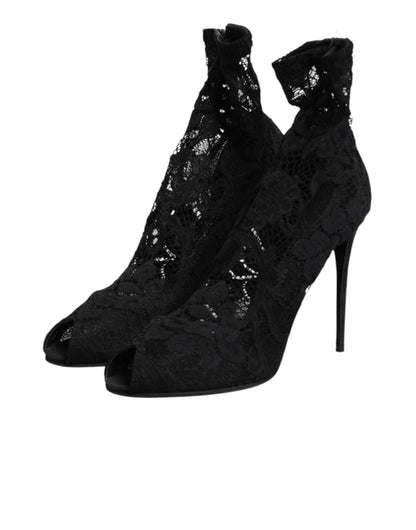 Dolce & Gabbana Black Stretch Taormina Lace Boots