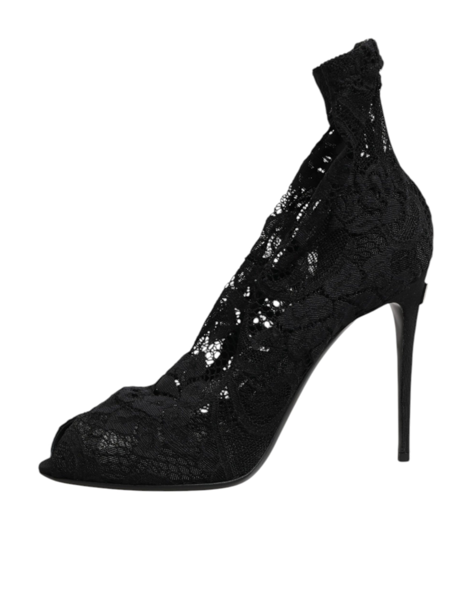 Dolce & Gabbana Black Stretch Taormina Lace Boots