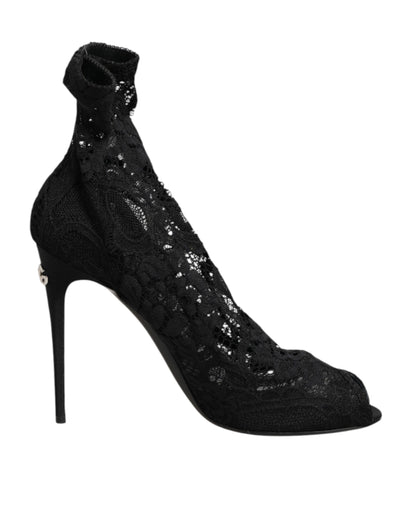 Dolce & Gabbana Black Stretch Taormina Lace Boots
