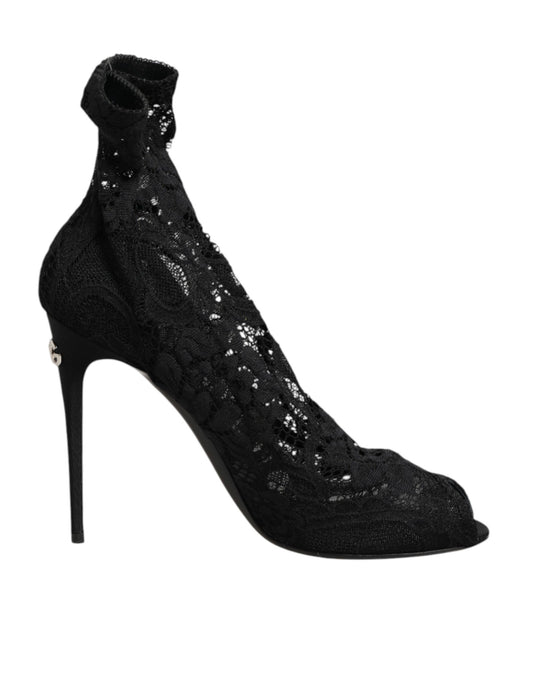Dolce & Gabbana Black Stretch Taormina Lace Boots