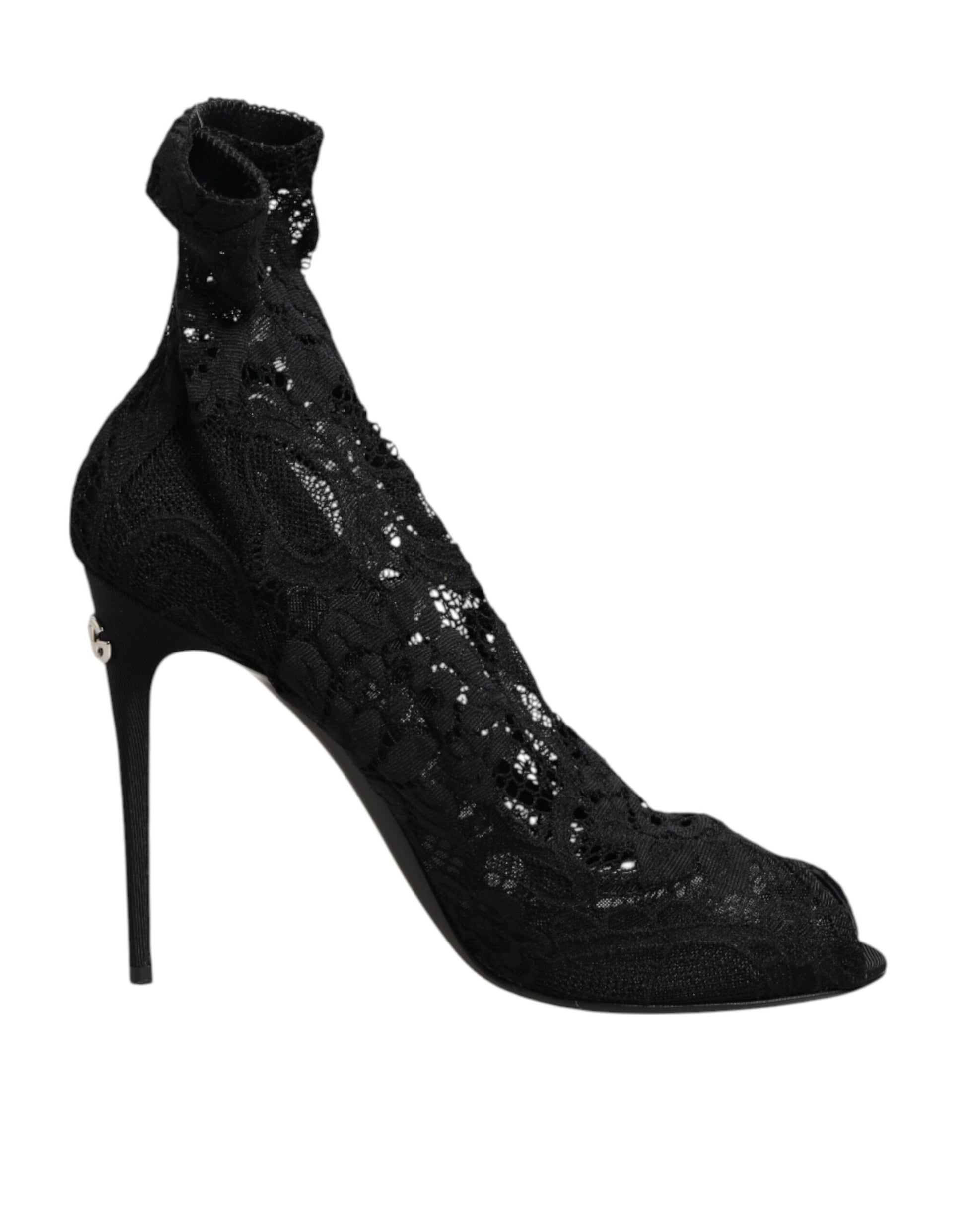 Dolce & Gabbana Black Stretch Taormina Lace Boots