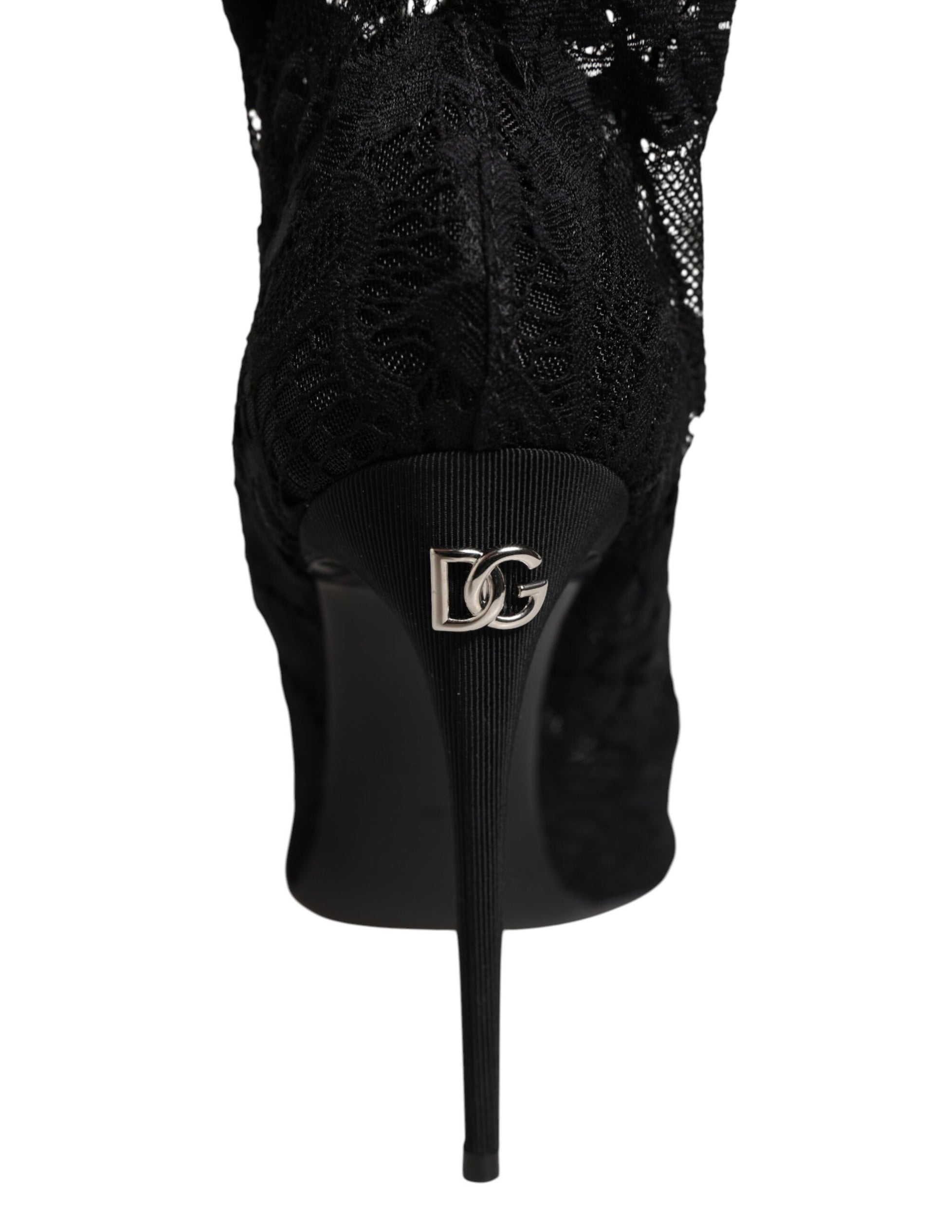 Dolce & Gabbana Black Stretch Taormina Lace Boots