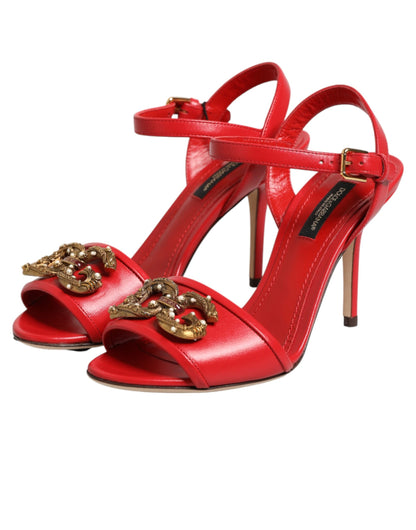 Dolce & Gabbana Red Leather DG AMORE Heels Sandals