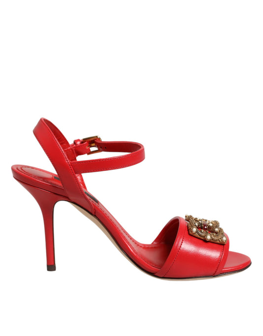 Dolce & Gabbana Red Leather DG AMORE Heels Sandals