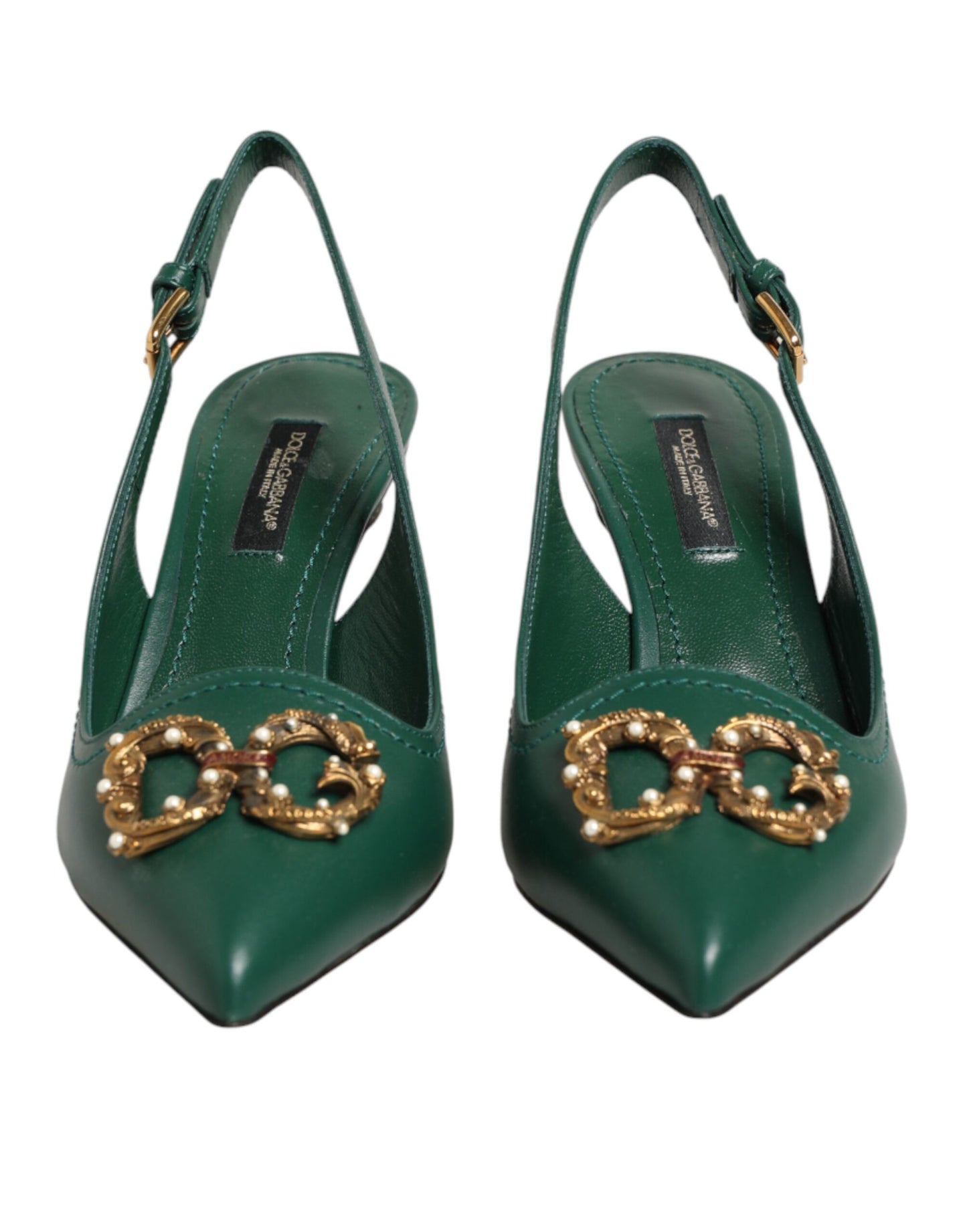 Dolce & Gabbana Green Leather AMORE Heels Slingbacks