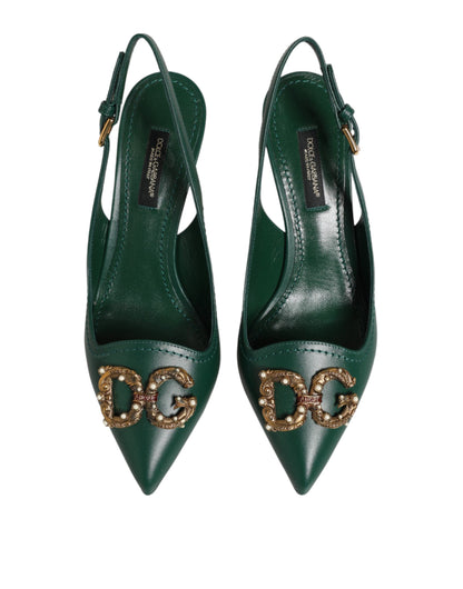 Dolce & Gabbana Green Leather AMORE Heels Slingbacks