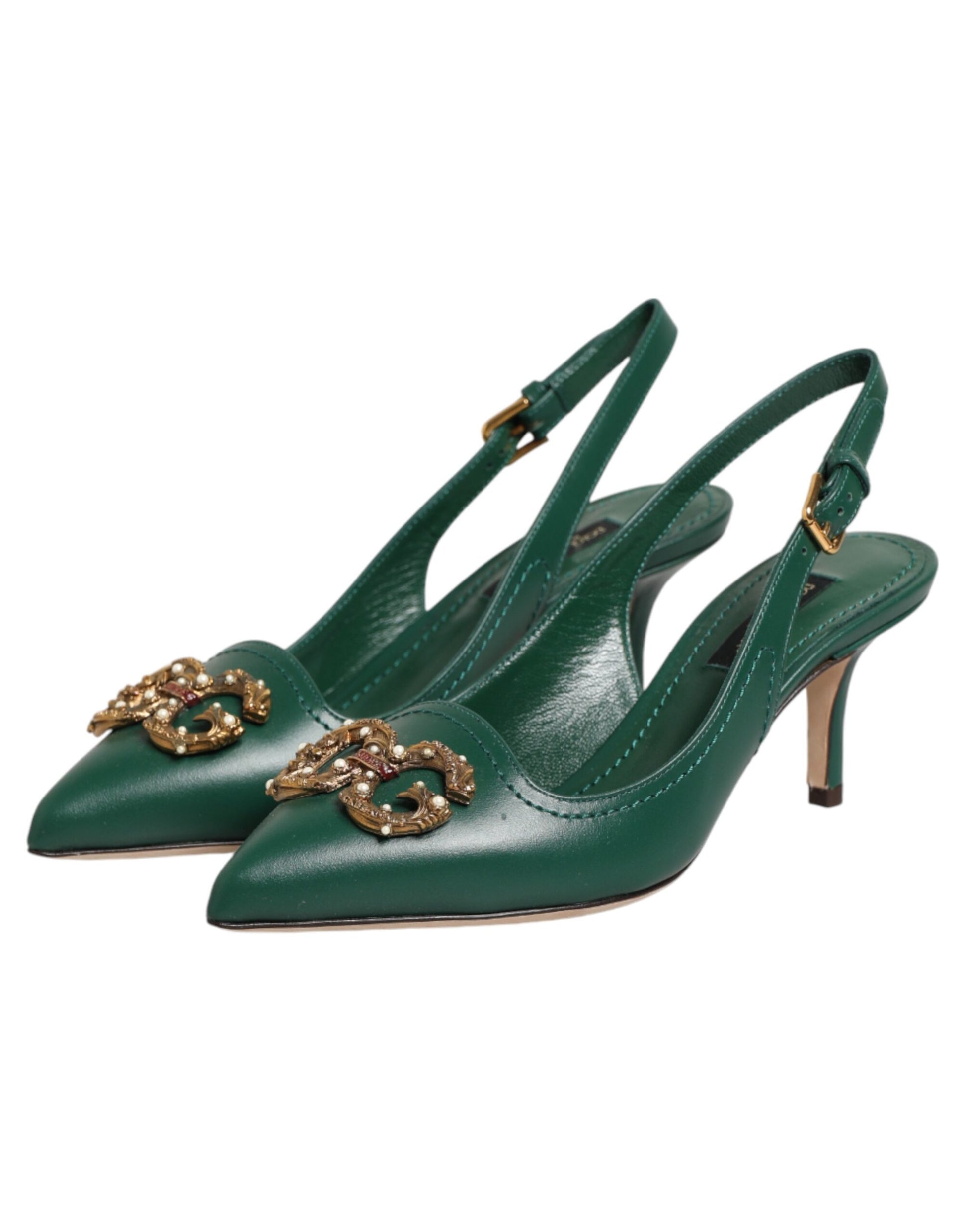 Dolce & Gabbana Green Leather AMORE Heels Slingbacks