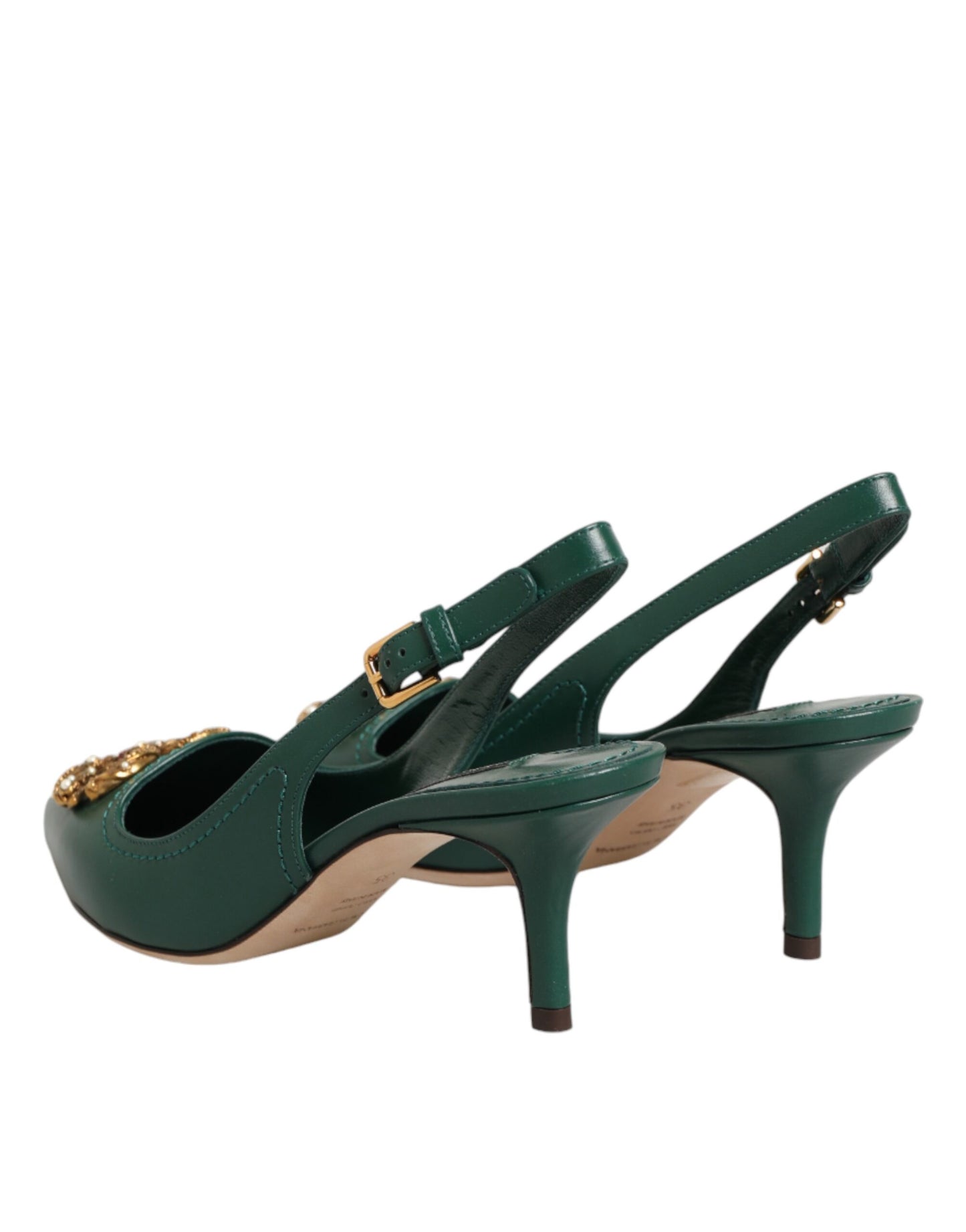 Dolce & Gabbana Green Leather AMORE Heels Slingbacks