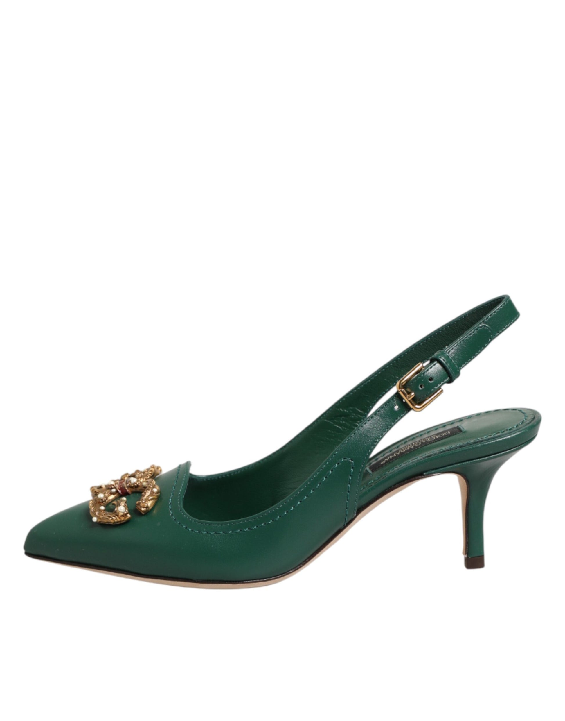 Dolce & Gabbana Green Leather AMORE Heels Slingbacks