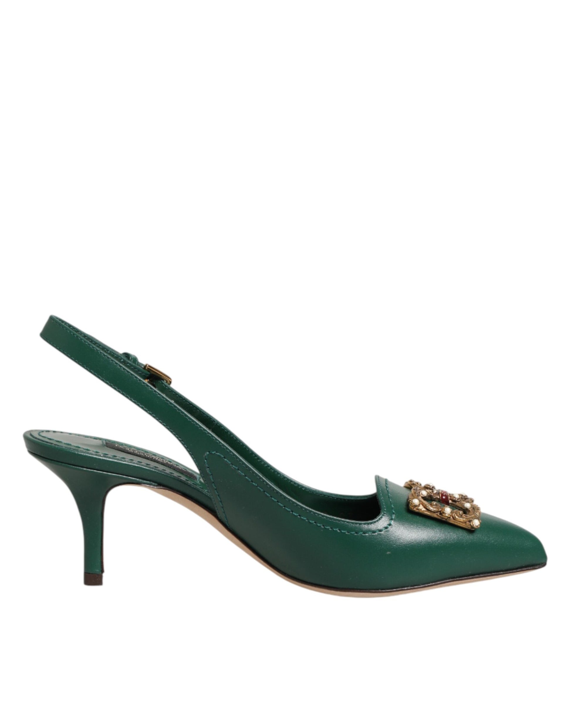 Dolce & Gabbana Green Leather AMORE Heels Slingbacks