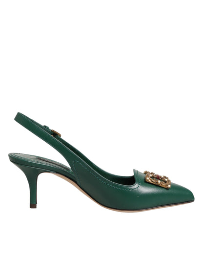 Dolce & Gabbana Green Leather AMORE Heels Slingbacks