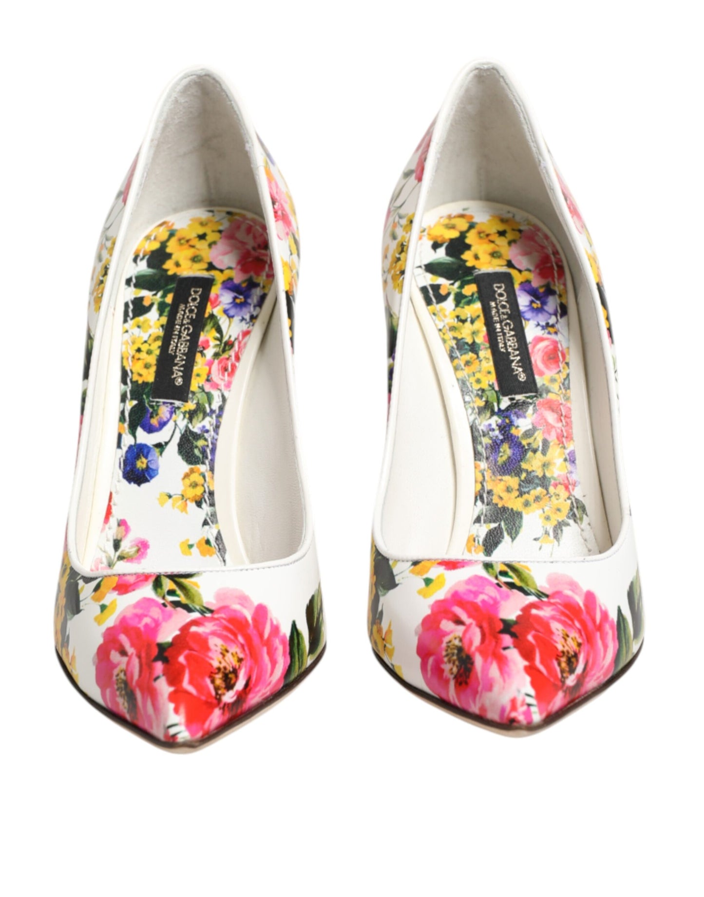 Dolce & Gabbana White Floral Leather High Heels Pumps