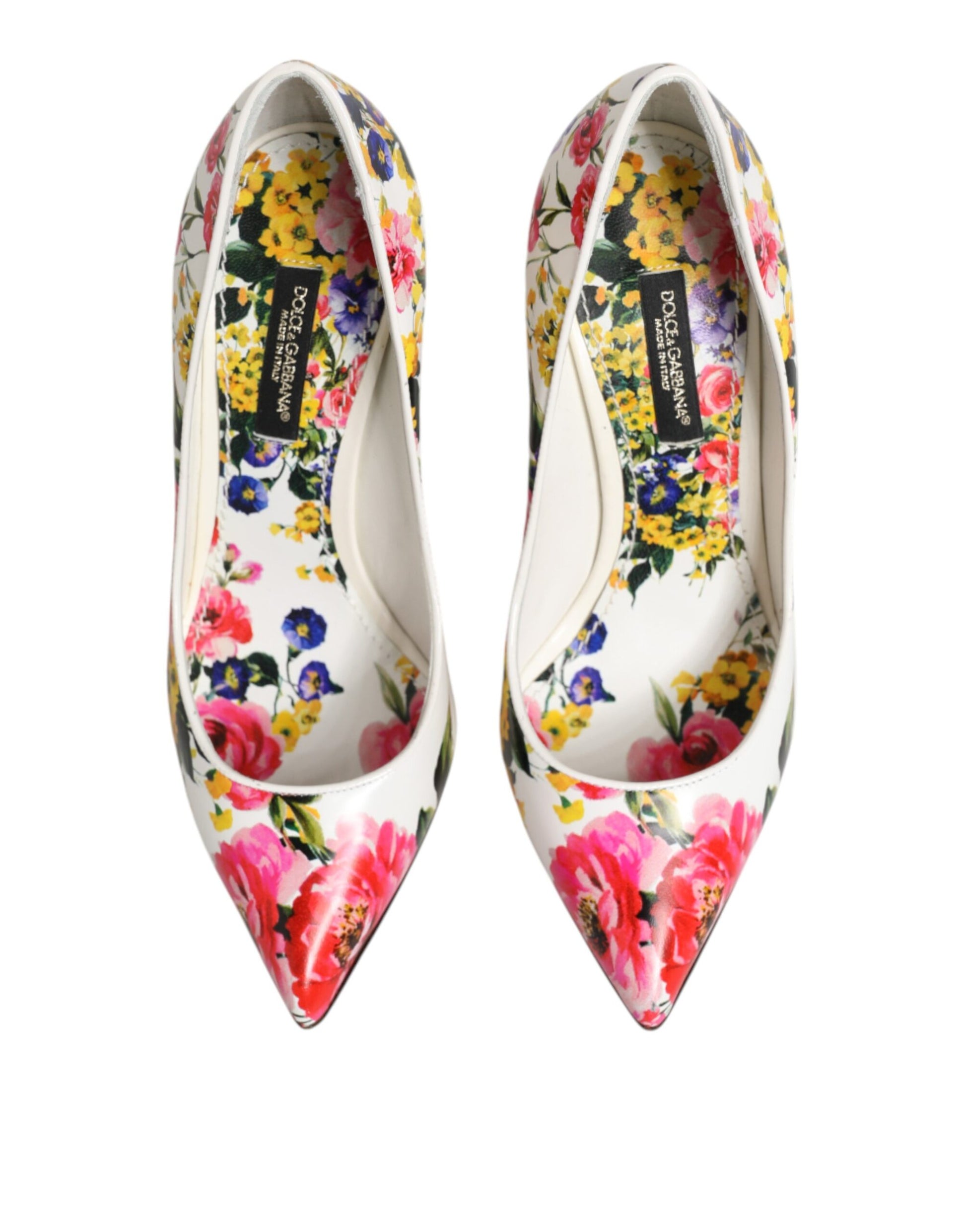 Dolce & Gabbana White Floral Leather High Heels Pumps
