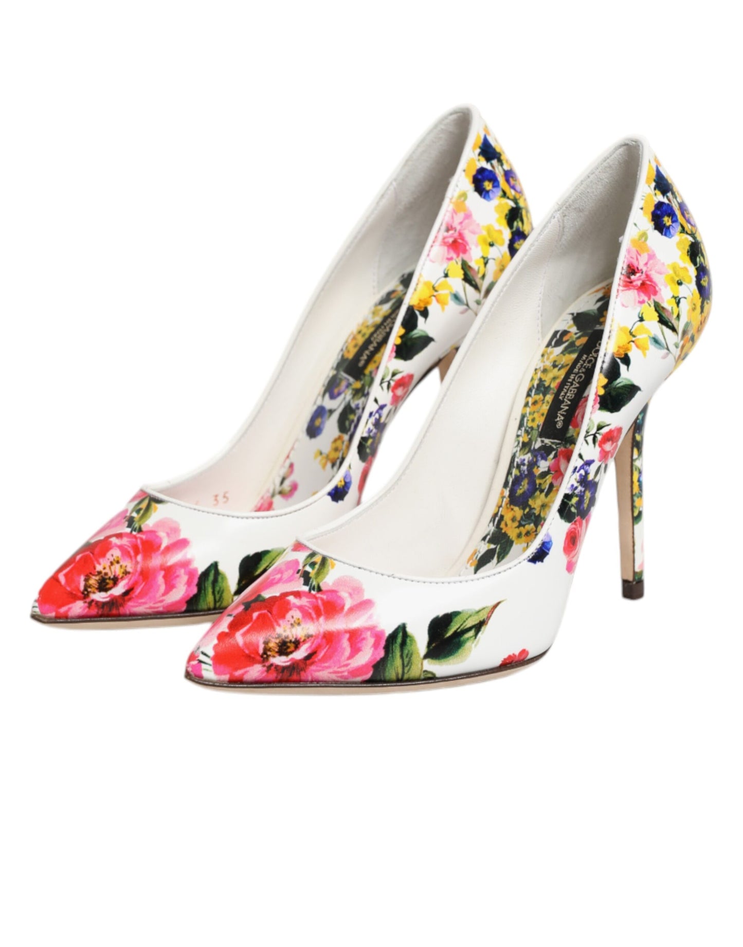 Dolce & Gabbana White Floral Leather High Heels Pumps