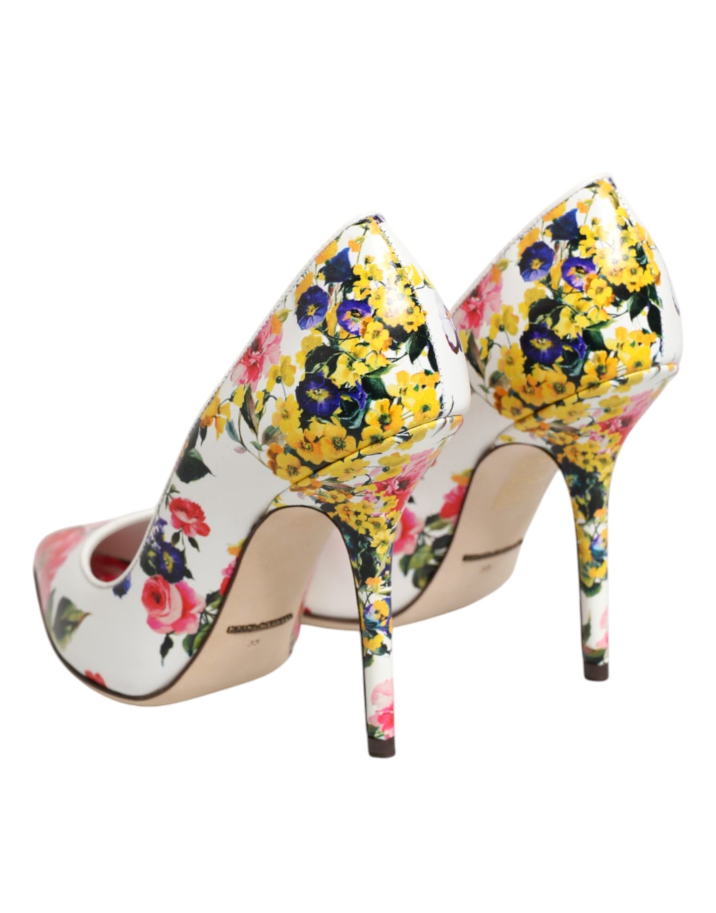 Dolce & Gabbana White Floral Leather High Heels Pumps