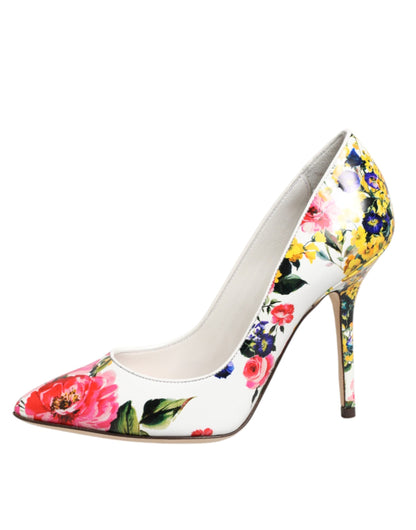 Dolce & Gabbana White Floral Leather High Heels Pumps