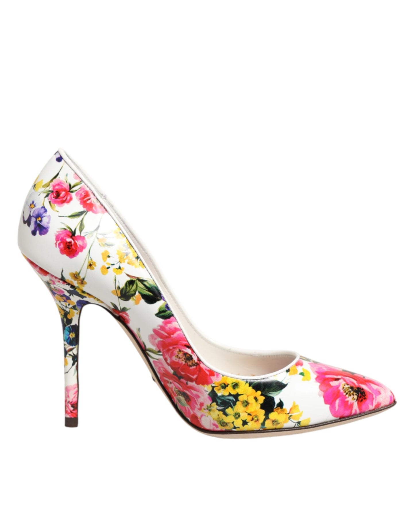 Dolce & Gabbana White Floral Leather High Heels Pumps