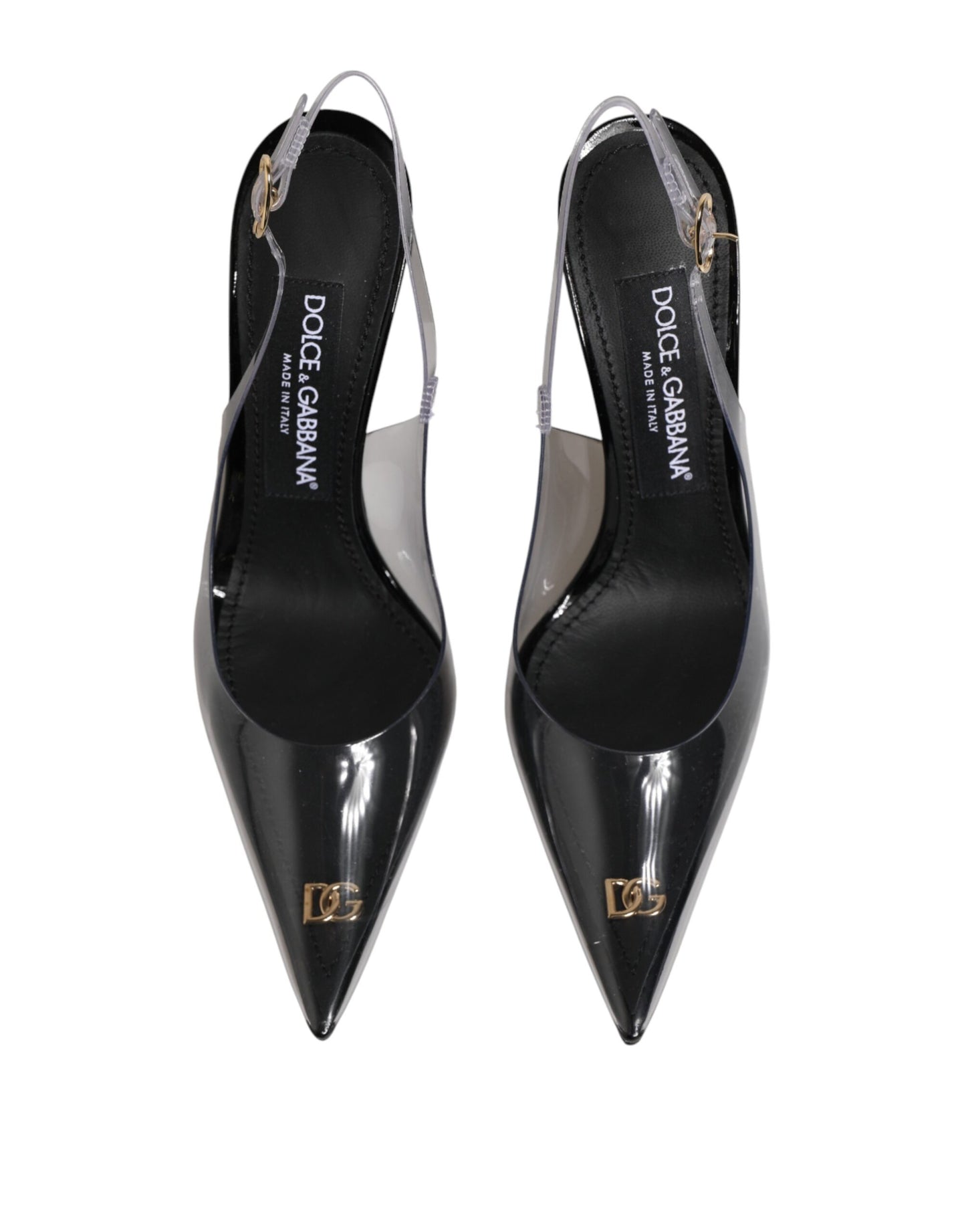 Dolce & Gabbana Black Leather Clear PVC Slingback Pumps
