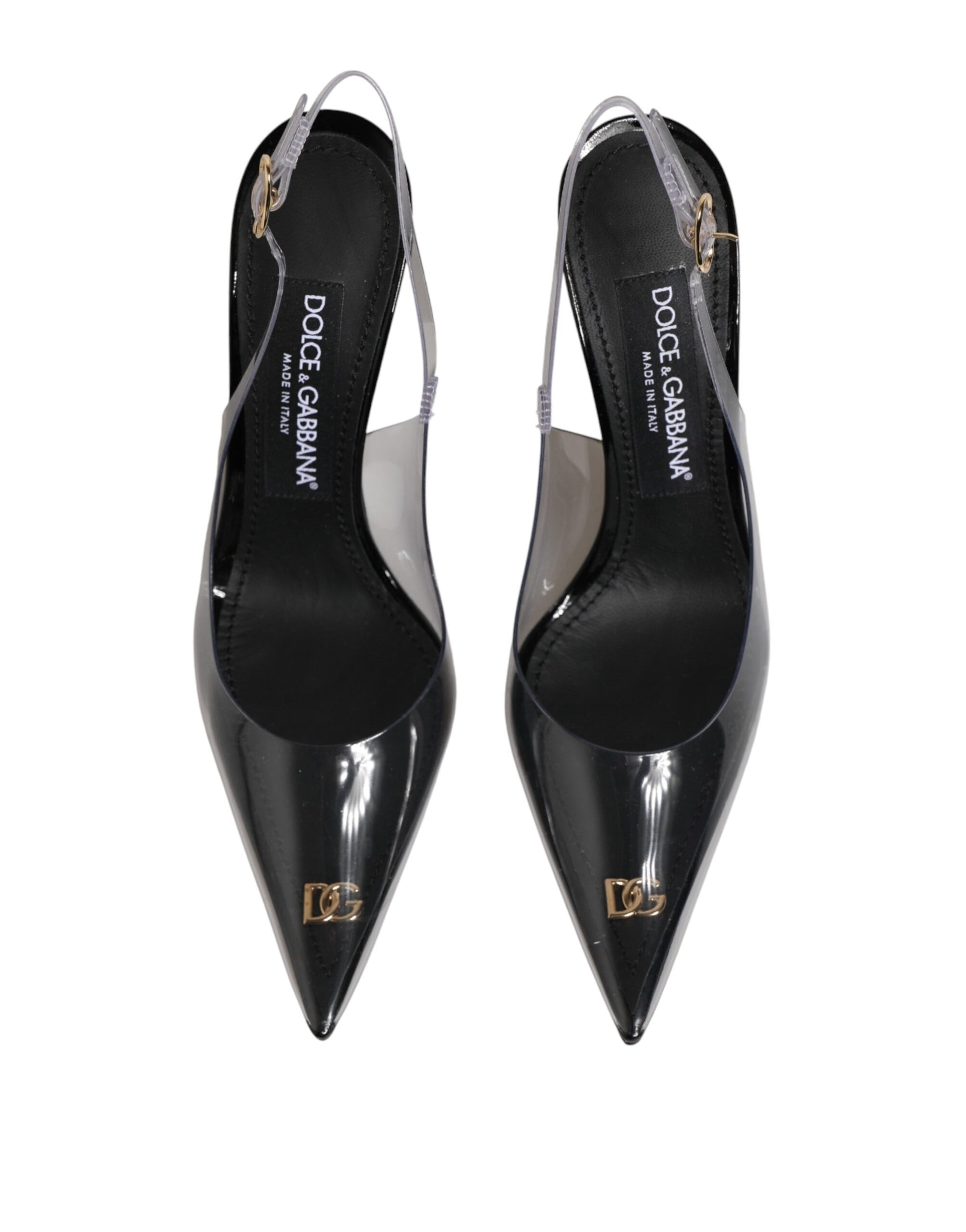 Dolce & Gabbana Black Leather Clear PVC Slingback Pumps