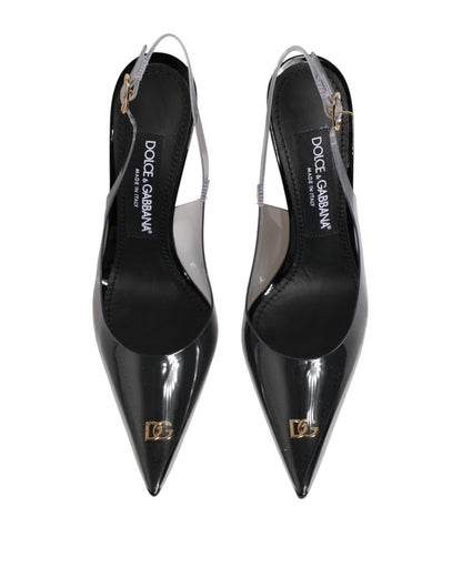 Dolce & Gabbana Black Leather Clear PVC Slingback Pumps