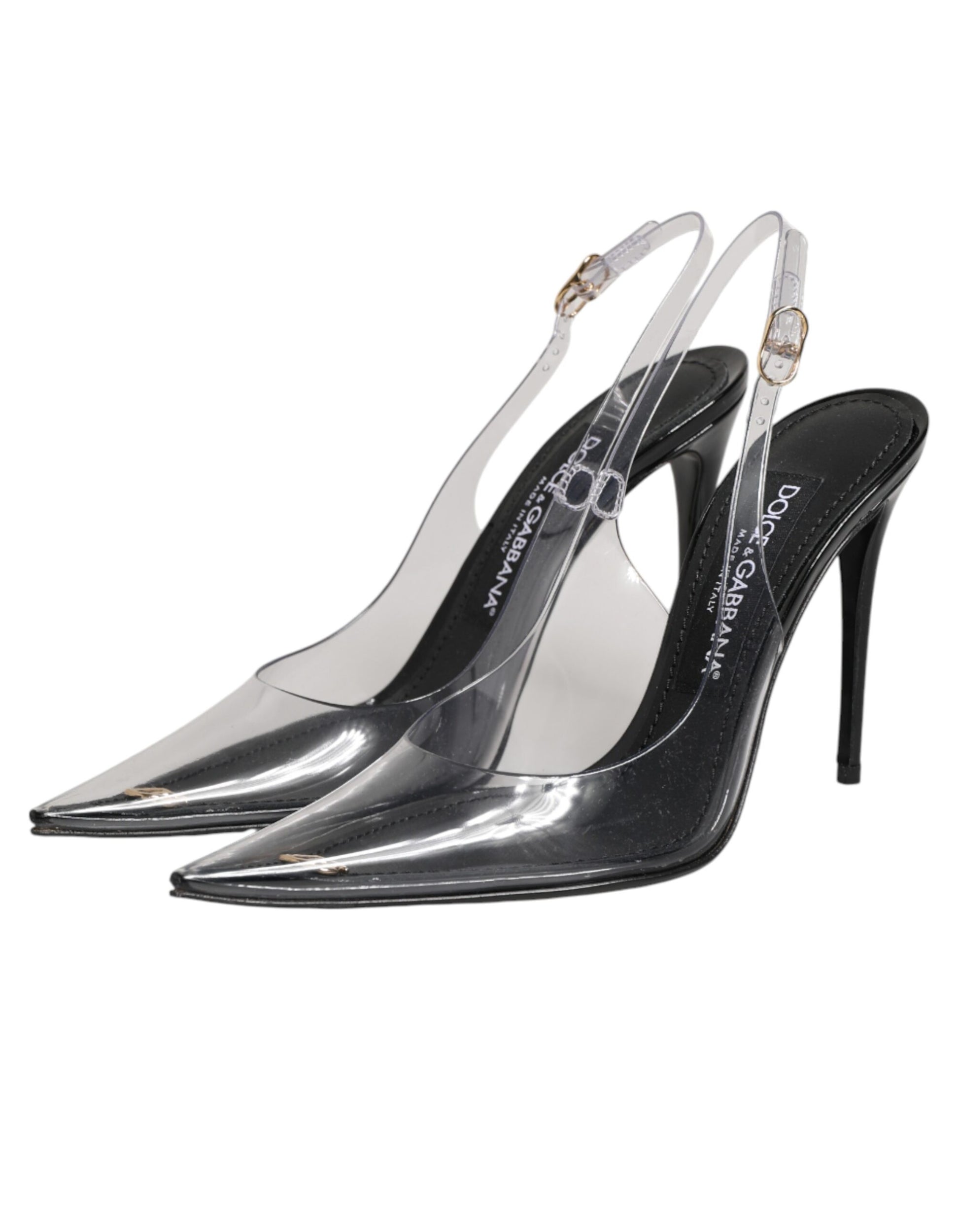 Dolce & Gabbana Black Leather Clear PVC Slingback Pumps