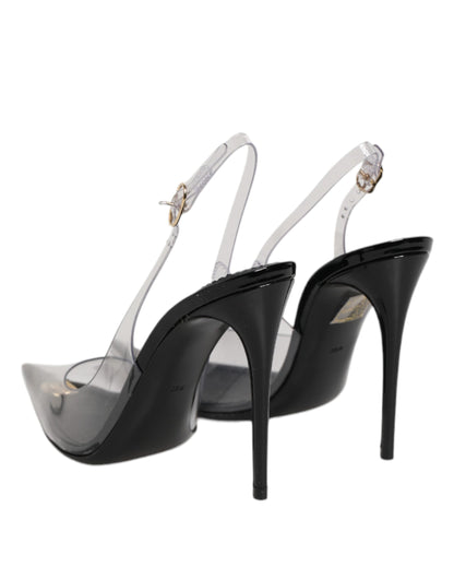 Dolce & Gabbana Black Leather Clear PVC Slingback Pumps