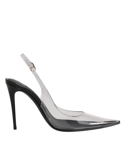 Dolce & Gabbana Black Leather Clear PVC Slingback Pumps