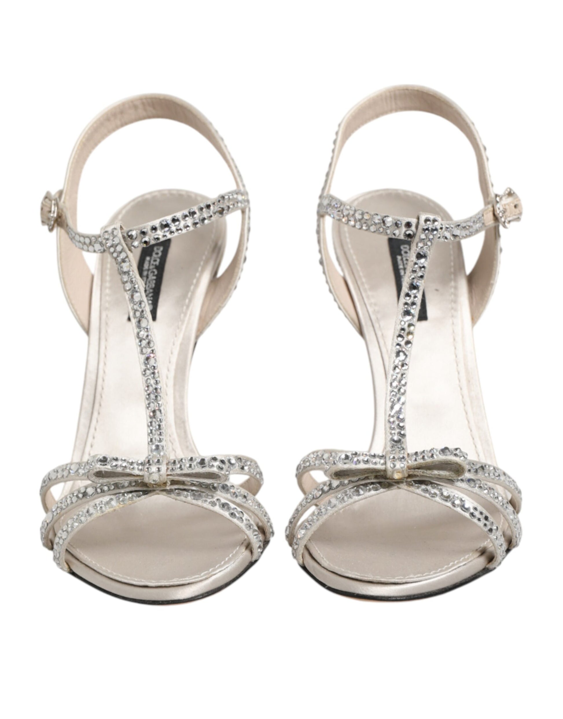Dolce & Gabbana Silver Strass Ankle Strap Heels Sandals