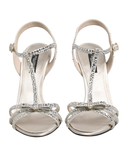Dolce & Gabbana Silver Strass Ankle Strap Heels Sandals