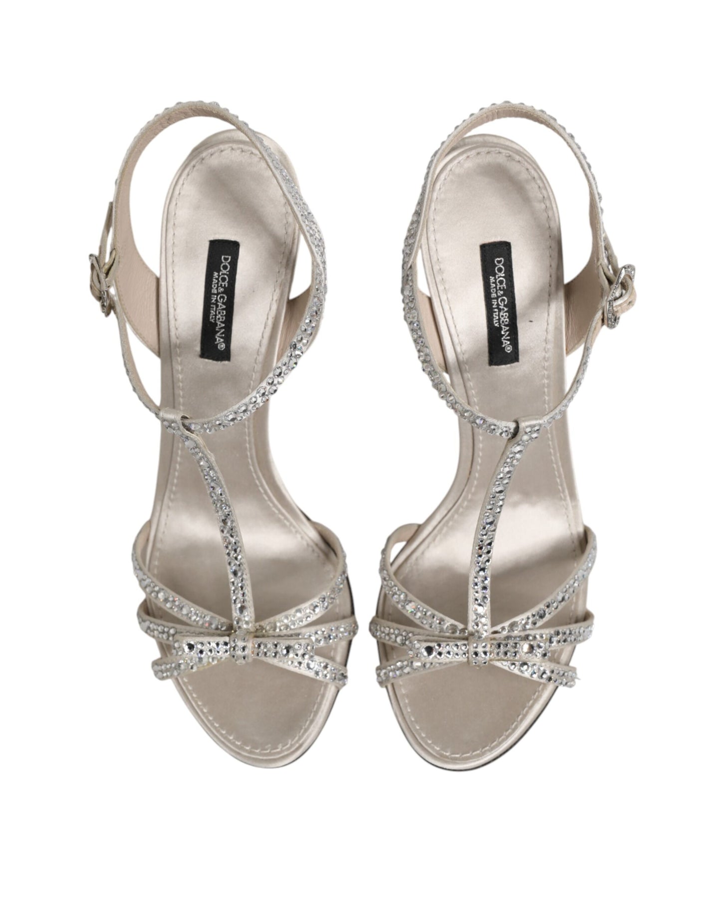 Dolce & Gabbana Silver Strass Ankle Strap Heels Sandals