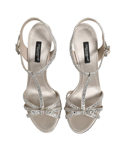 Dolce & Gabbana Silver Strass Ankle Strap Heels Sandals