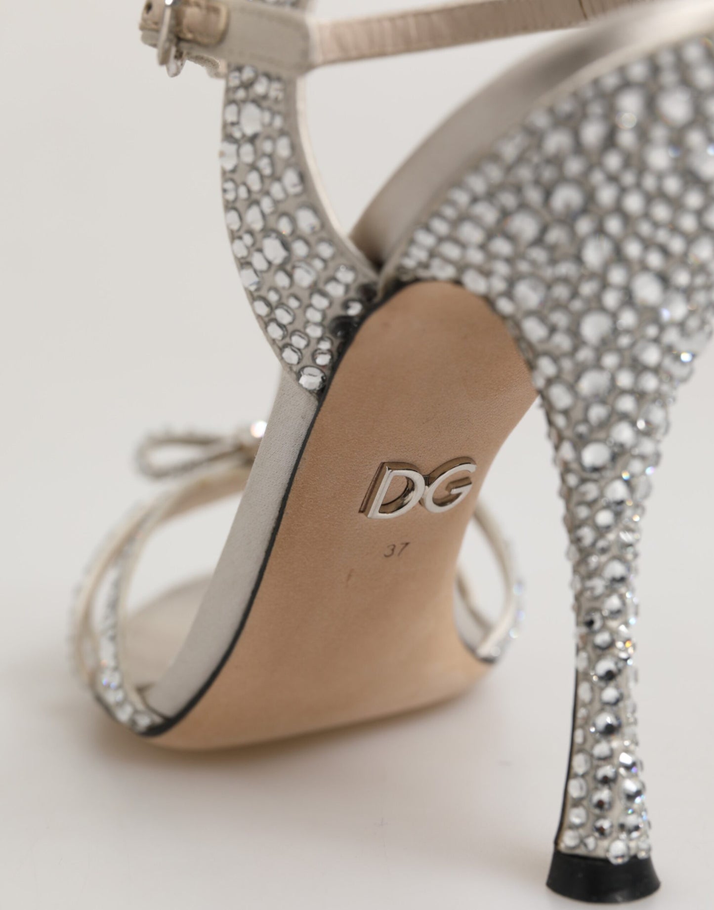Dolce & Gabbana Silver Strass Ankle Strap Heels Sandals