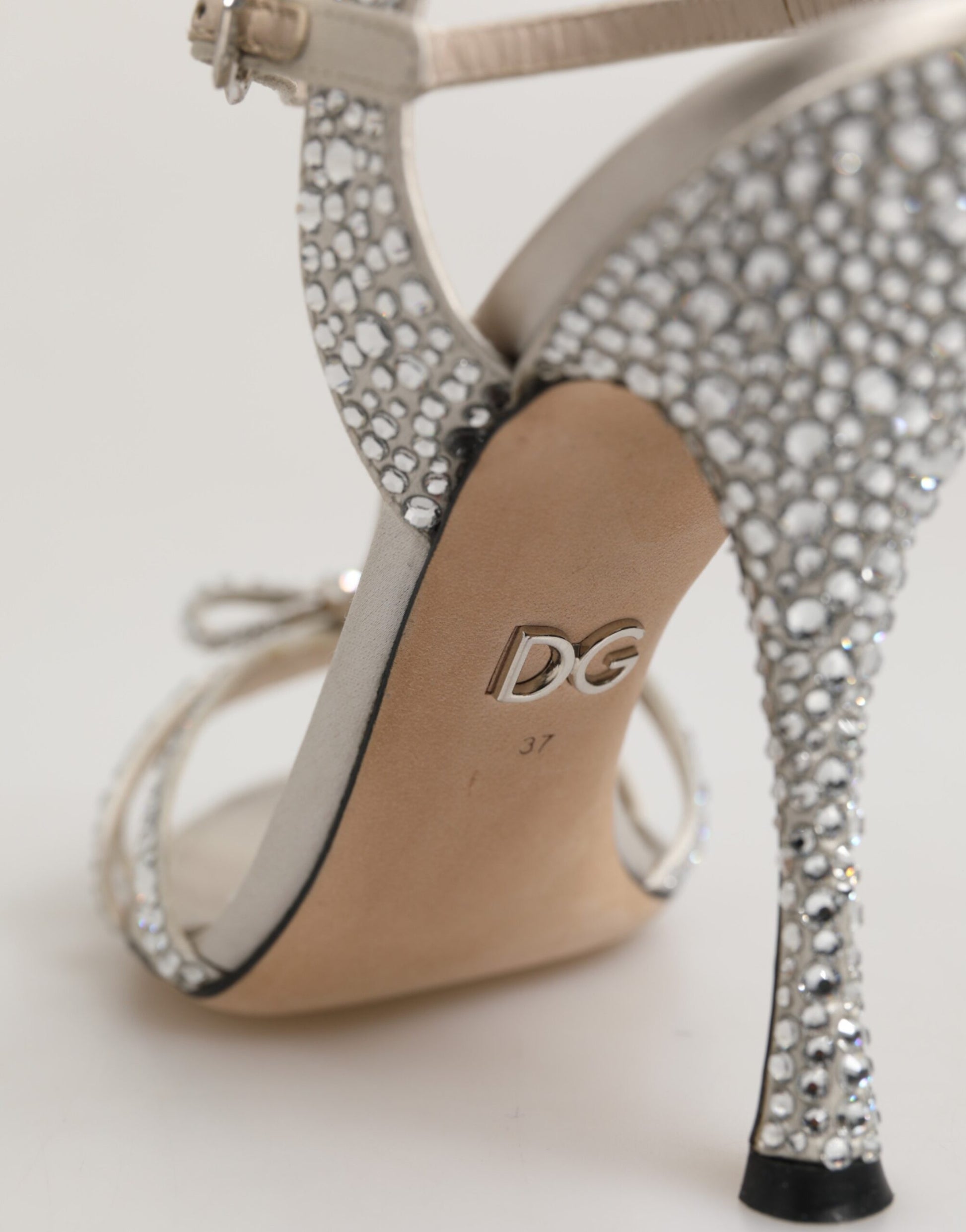 Dolce & Gabbana Silver Strass Ankle Strap Heels Sandals