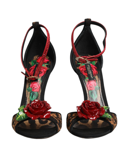 Dolce & Gabbana Brown Leopard Crystal Roses Sandals
