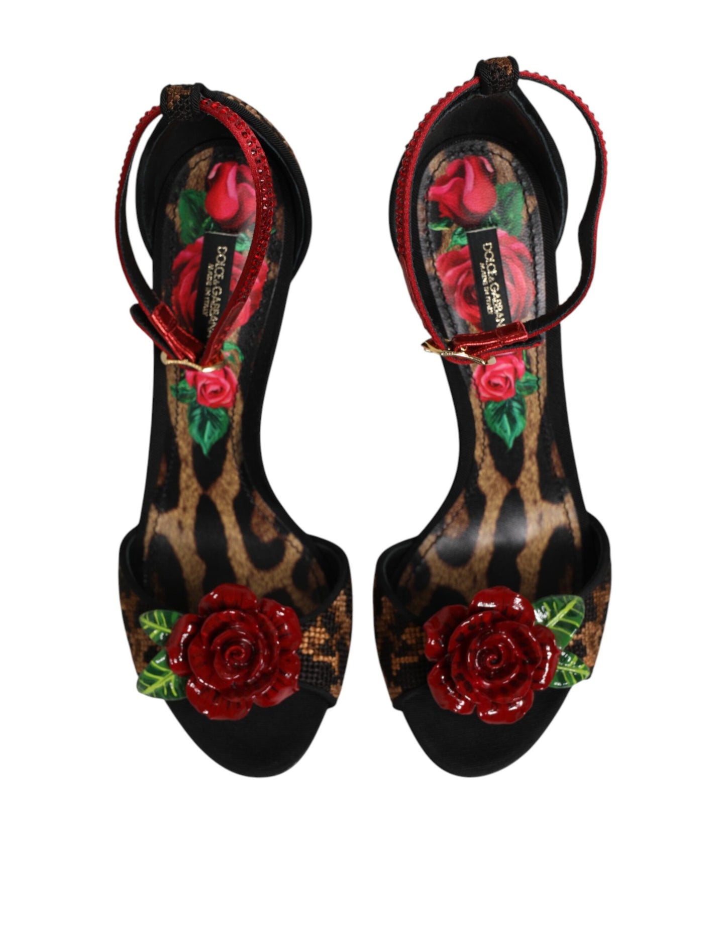 Dolce & Gabbana Brown Leopard Crystal Roses Sandals