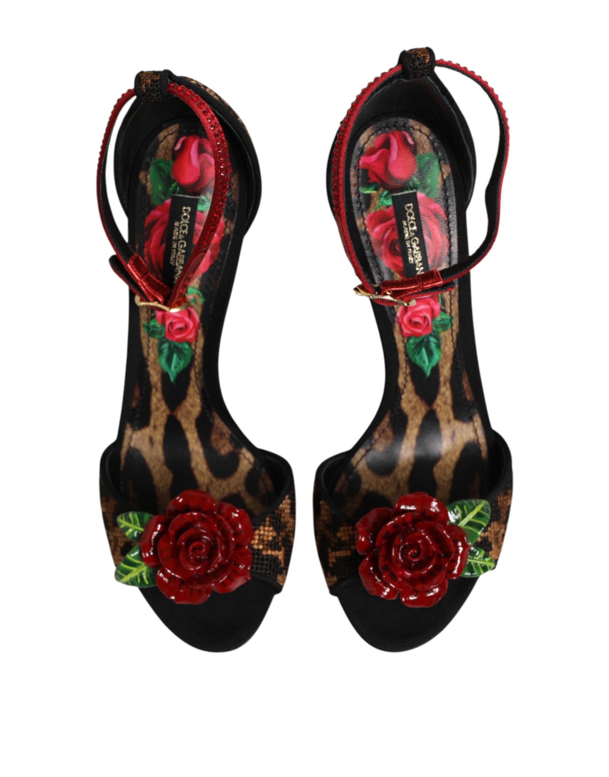 Dolce & Gabbana Brown Leopard Crystal Roses Sandals