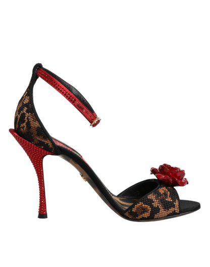 Dolce & Gabbana Brown Leopard Crystal Roses Sandals