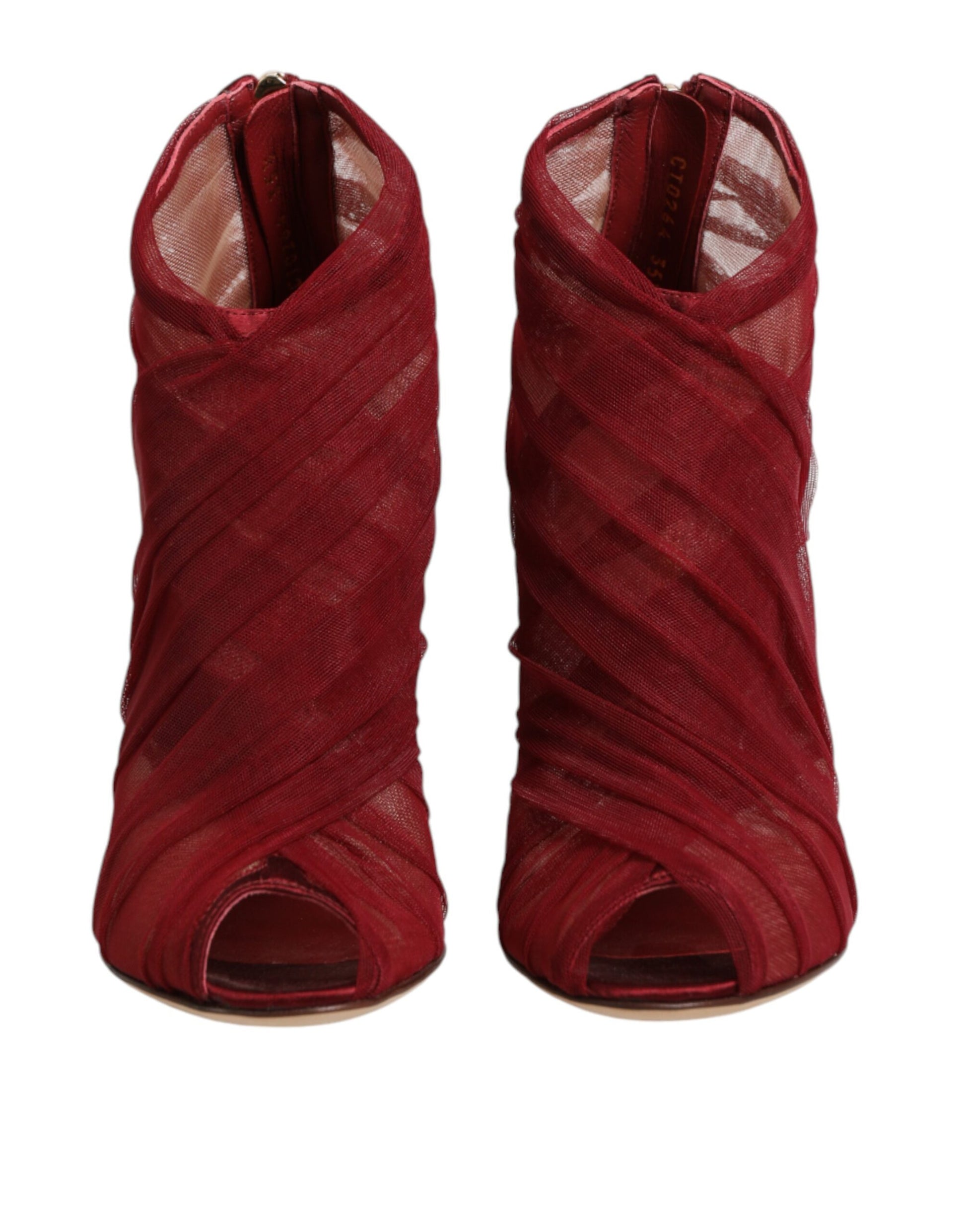 Dolce & Gabbana Red Tulle Ankle Boots Stiletto Heels