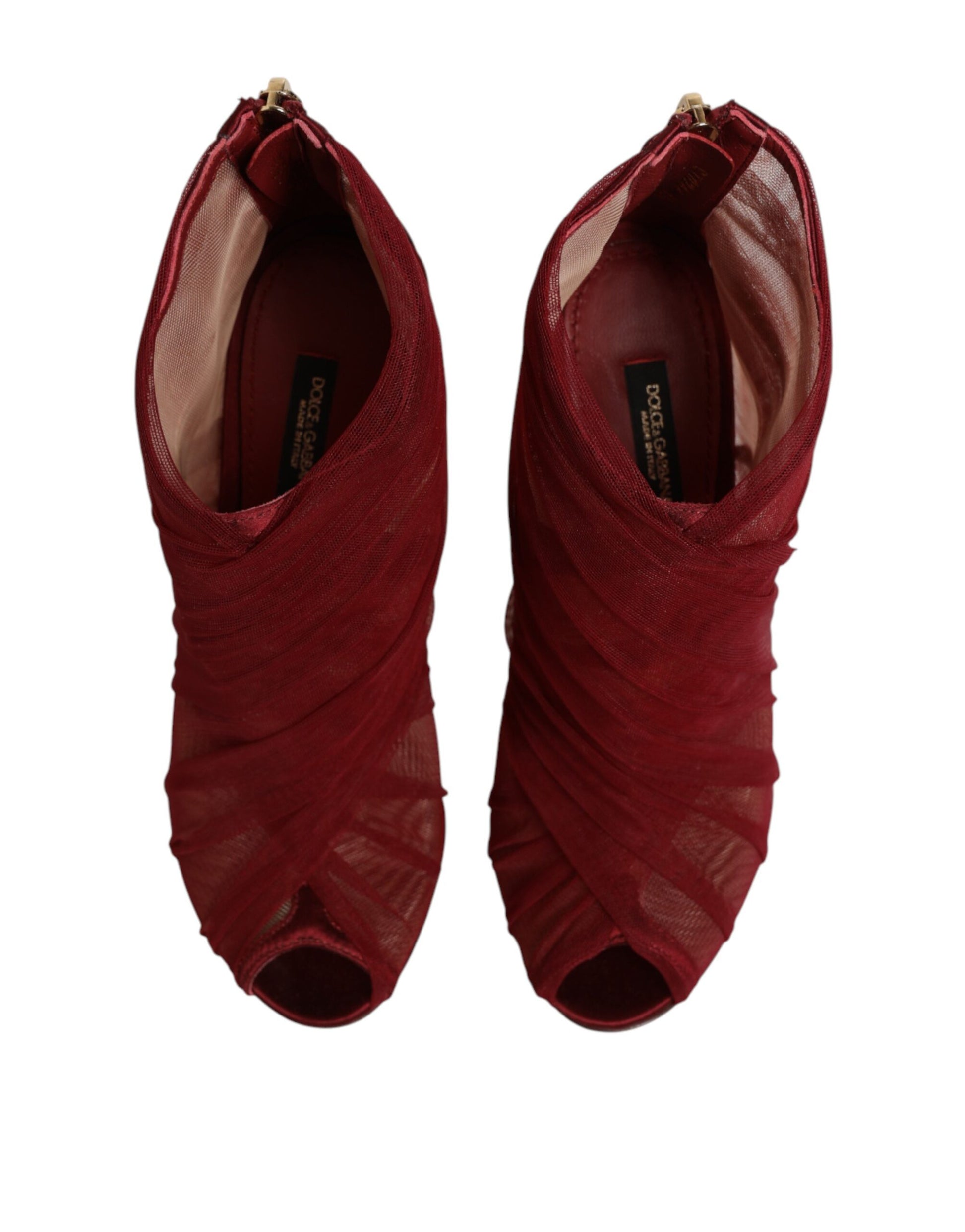 Dolce & Gabbana Red Tulle Ankle Boots Stiletto Heels